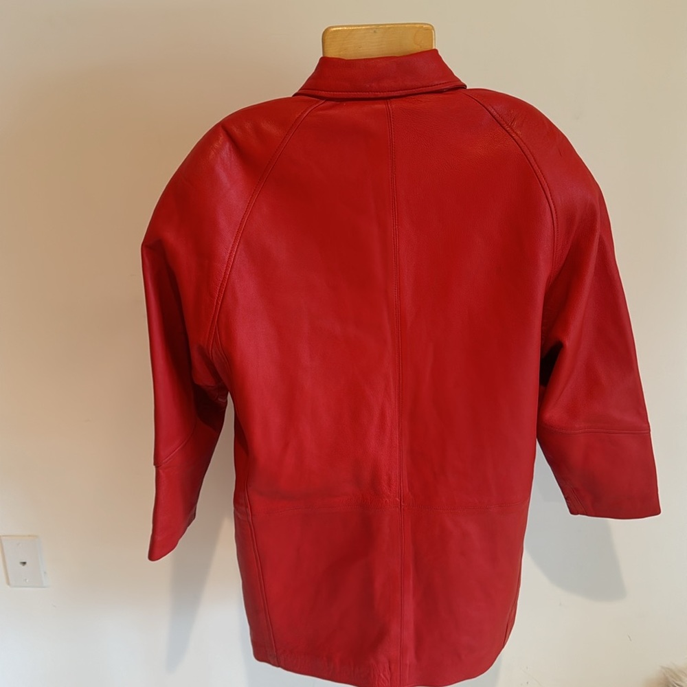 Women's Red Leather Vintage Jacket - Picture 6 of 14